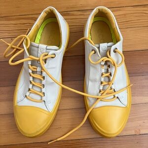ECCO Leather T Cap Sneakers Cream and Yellow Size EU 39